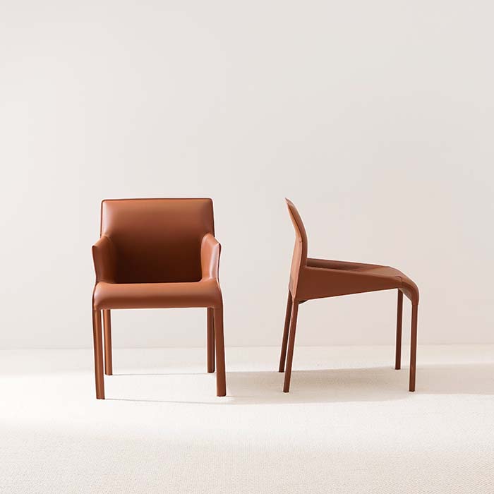 Fauteuil de salle à manger rembourré en cuir marron moderne italien