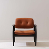 Modern Brown Leather Upholstered Open Back Accent Chair Dining Armchairs 