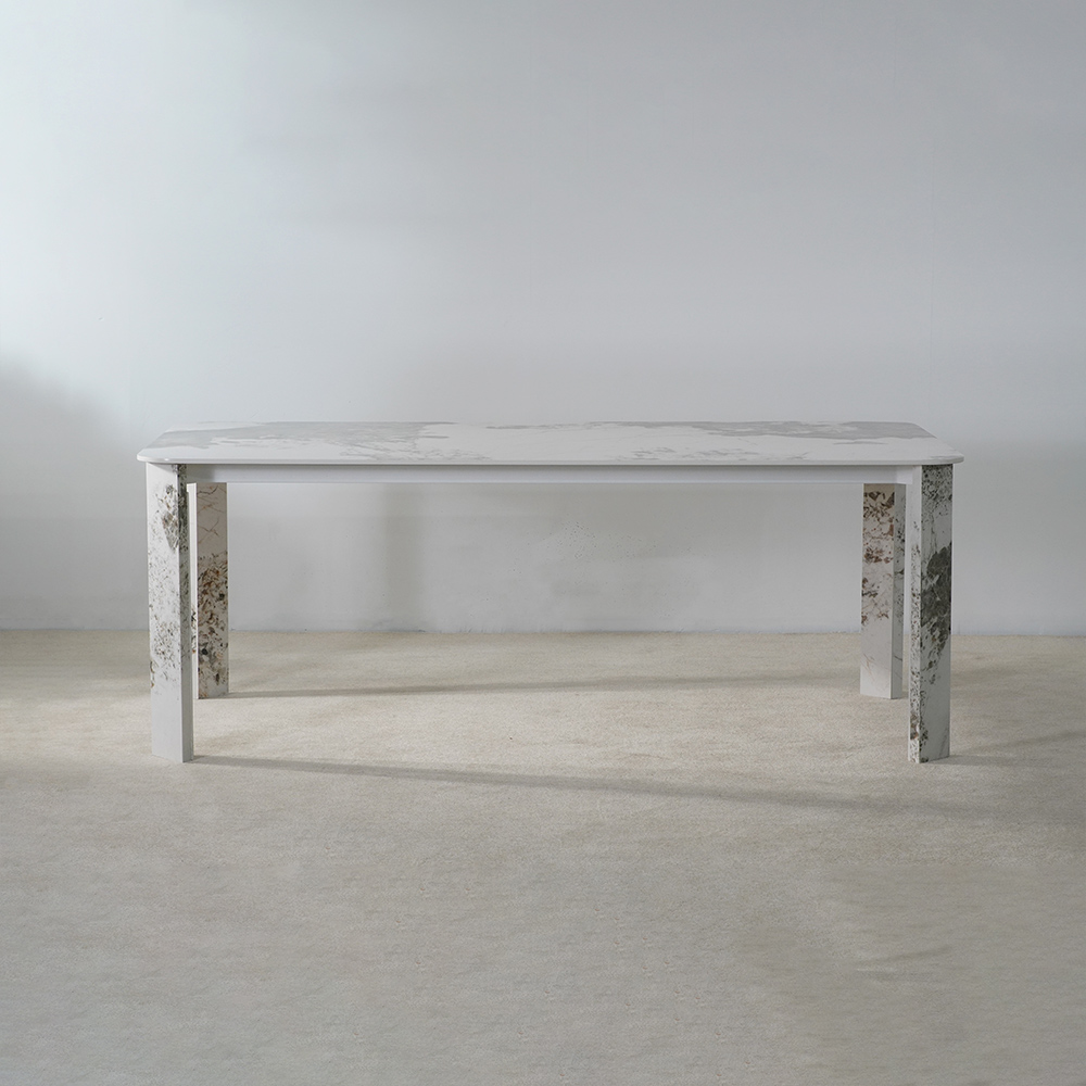 Table de salle à manger rectangulaire en dalle de roche blanche pour l'extérieur 