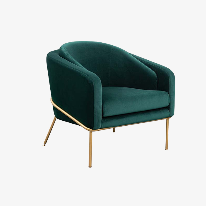 Contemporary Green Velvet Upholstered Lounge Chair Armchair with Gold Legs