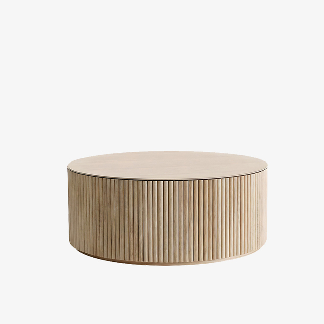 Table basse ronde suédoise en bois de frêne massif pour salon