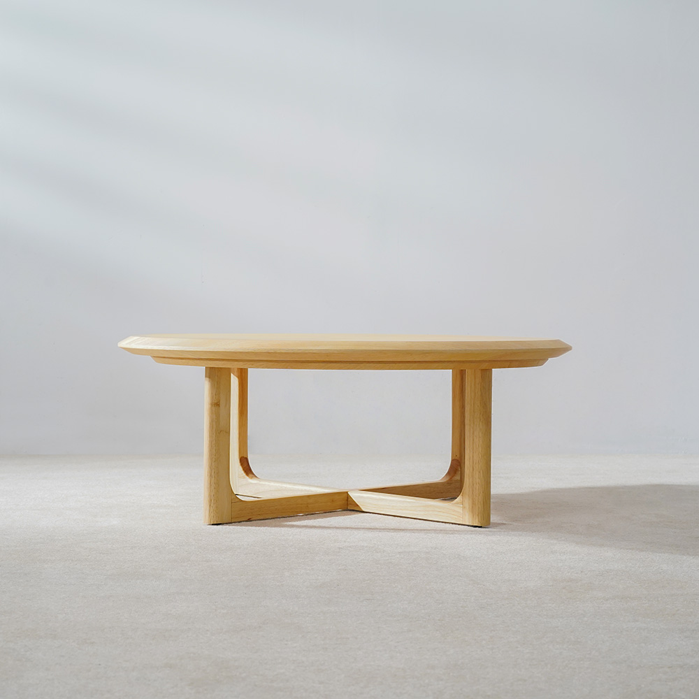 Table basse ronde en bois massif Farm House, 4 pieds en chêne noyer