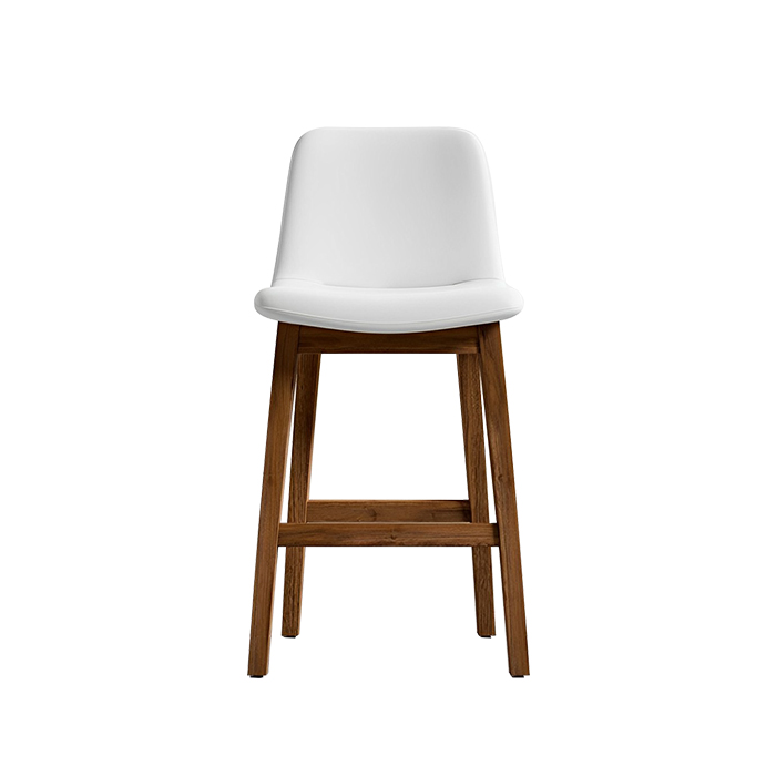 Tabouret de bar blanc moderne avec structure en bois de frêne et siège rembourré