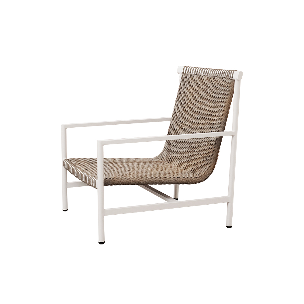 Mobilier minimaliste extérieur chaise longue tissée en métal blanc