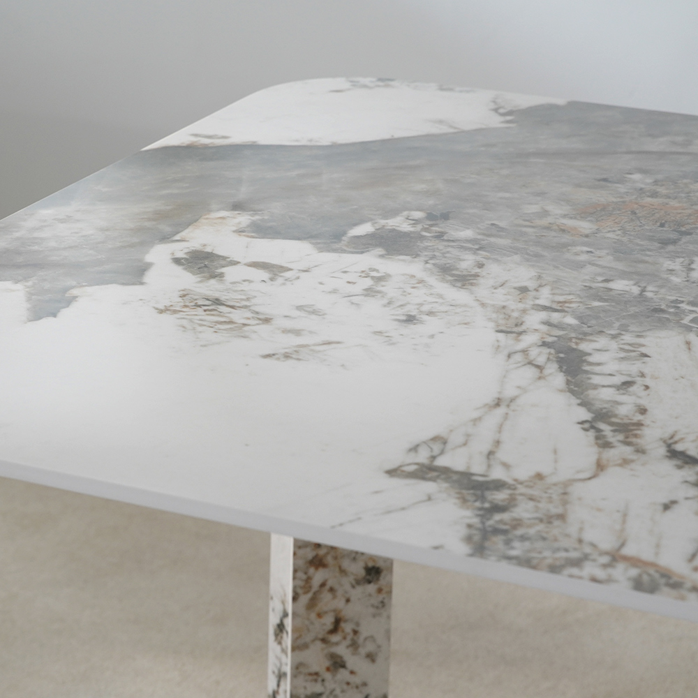 Table de salle à manger rectangulaire en dalle de roche blanche pour l'extérieur 