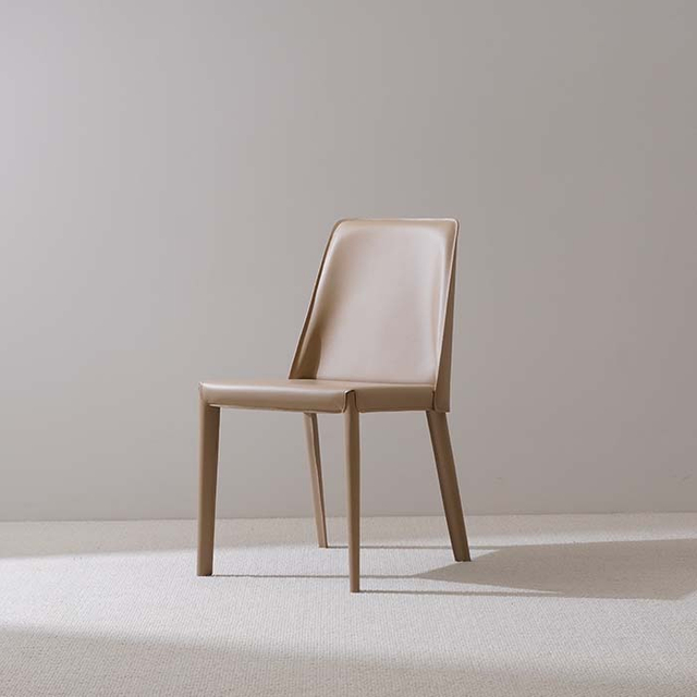 Modern Saddle Leather Upholstered Dining Kitchen Chair with Metal Legs