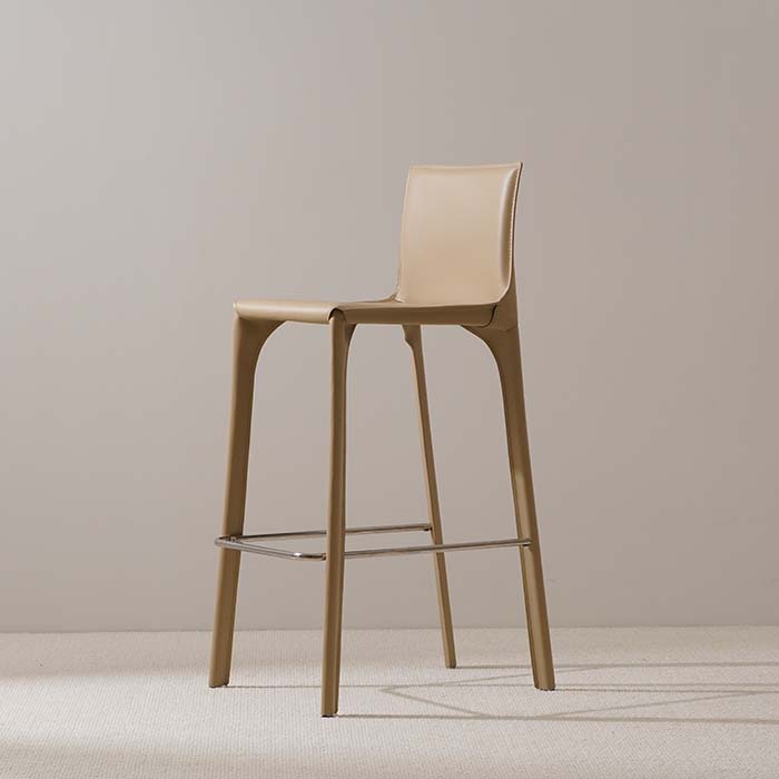 Tabouret de bar et comptoir rembourré en cuir de selle carrée moderne avec pieds en métal