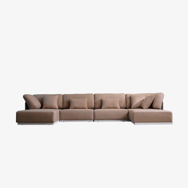 Ensemble de canapé sectionnel 4-5 places en forme de L d'extérieur en rotin moderne avec pouf