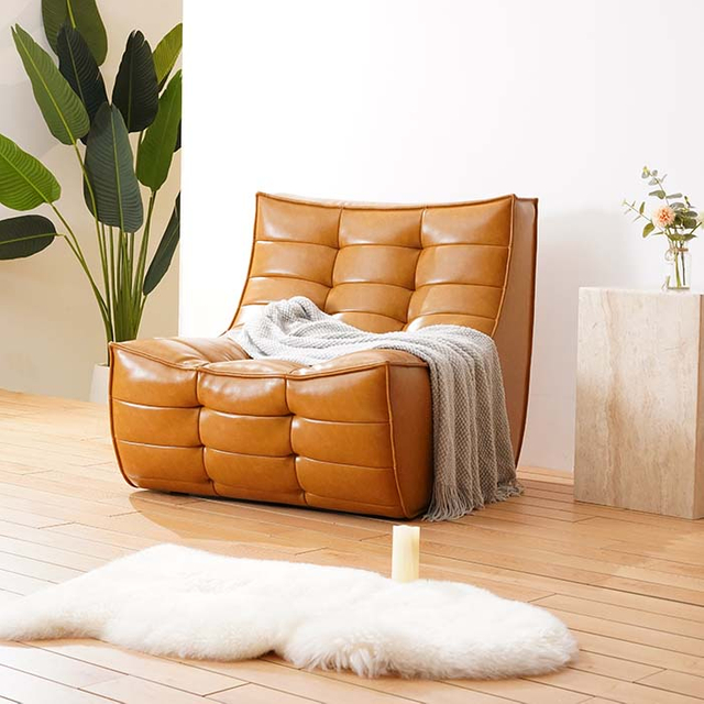Canapé paresseux simple en cuir moderne, chaise longue rembourrée sans accoudoirs