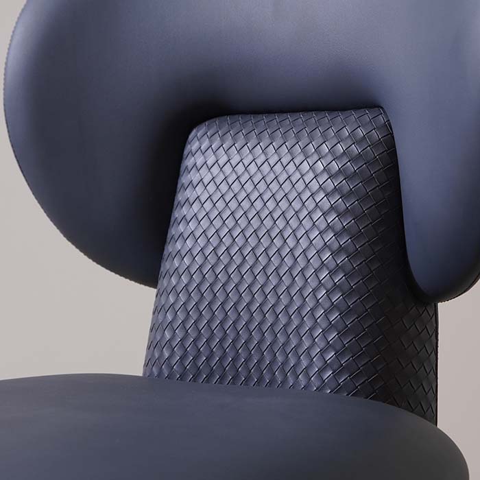 Chaises de salle à manger sans bras avec dossier en forme de U tapissées en cuir bleu foncé moderne