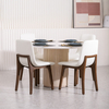 Modern Marble Top Round Dining Table with Wood Pedestal Base for Kitchen Dining Room