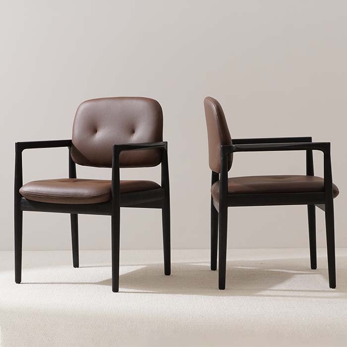 Modern Brown Leather Upholstered Open Back Accent Chair Dining Armchairs 