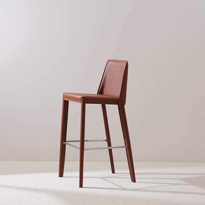 Tabouret de bar et de comptoir haut en cuir moderne et minimaliste avec dossier