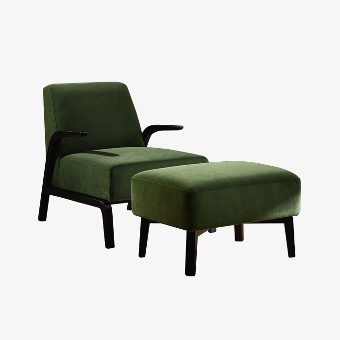 Modern Green Velvet Arm Lounge Chair with Ottoman