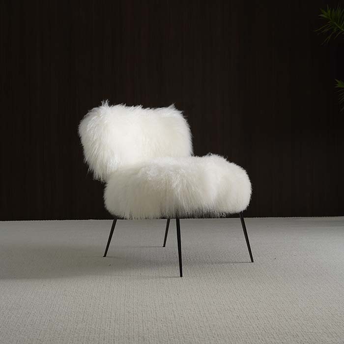 Chaise d\'appoint moderne rembourrée en laine avec pieds en métal pour salon et chambre à coucher