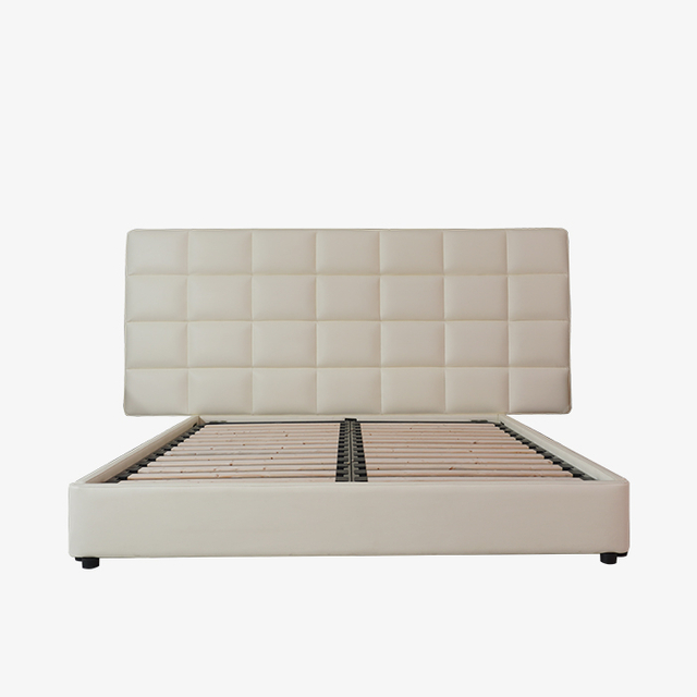 Cadre de lit en cuir grand blanc minimaliste moderne avec tête de lit