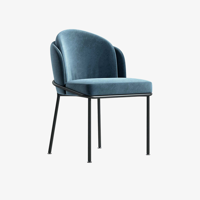 Chaise de salle à manger en velours bleu italien, mobilier de salle à manger moderne en fer et métal, cadre de maison nordique rembourré