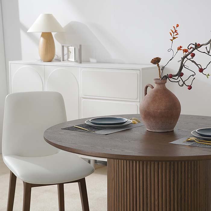 Table à manger ronde moderne en bois de noyer marron pour salle à manger et cuisine