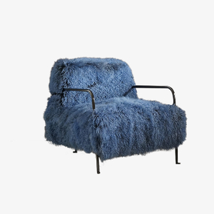Fauteuil d'appoint de luxe en laine bleue, fauteuil simple avec cadre en métal