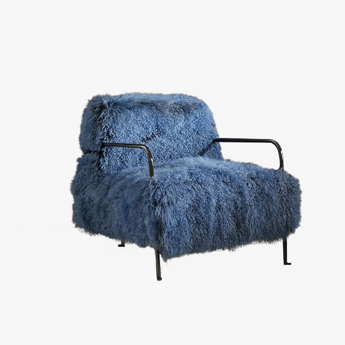 Fauteuil d\'appoint de luxe en laine bleue, fauteuil simple avec cadre en métal