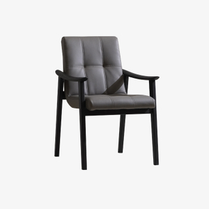 Minimalist Luxury Grey Leather Upholstered Dining Armchair with Wood Legs