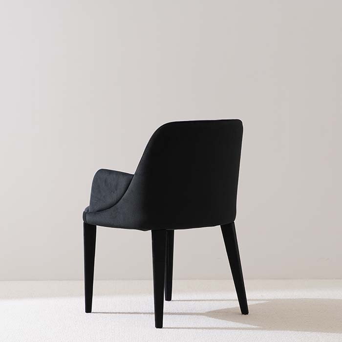 Fauteuil de salle à manger à dossier rembourré en velours noir minimaliste moderne