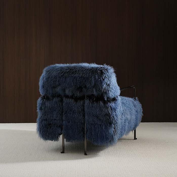 Luxury Blue Wool Accent Chair Single Armchair with Metal Frame