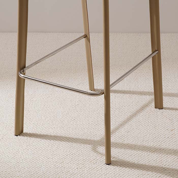 Tabouret de bar et comptoir rembourré en cuir de selle carrée moderne avec pieds en métal