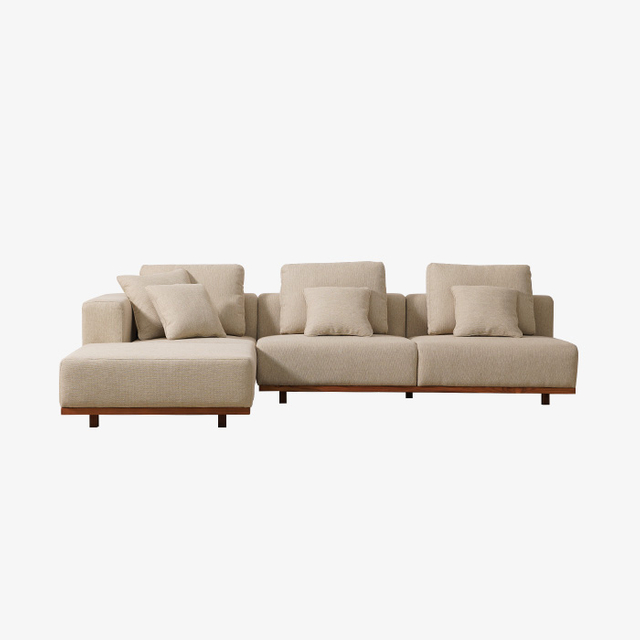 Canapé sectionnel minimaliste en forme de L intérieur/extérieur avec pieds en bois