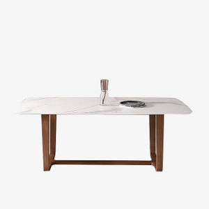 Modern Rectangular Marble Dining Table with Trestle Base for Dining Room 