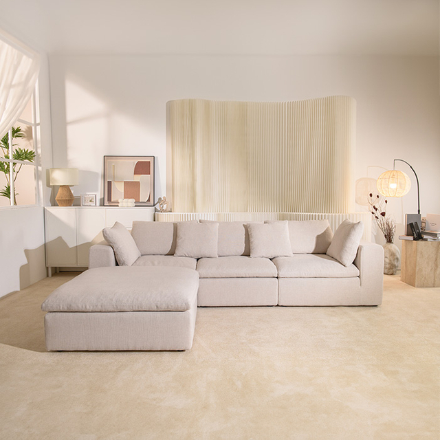 Canapé sectionnel blanc moderne 4 pièces avec oreillers/coussins rembourrés en duvet, canapé confortable