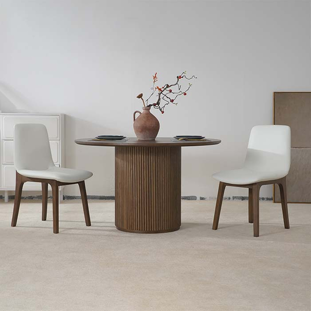 Table à manger ronde moderne en bois de noyer marron pour salle à manger et cuisine