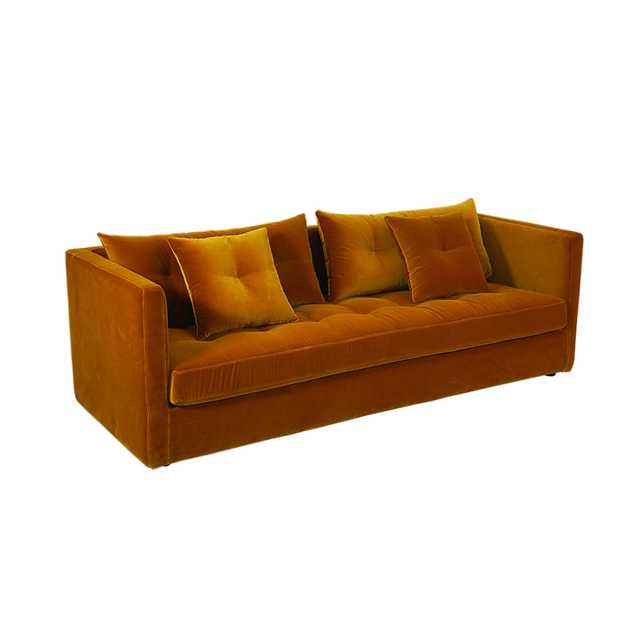 Modern Orange Velvet Loveseat Sofa 3 Seater For Living Room Furniture