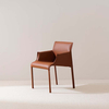 Italian Modern Brown Saddle Leather Upholstered Dining Armchair