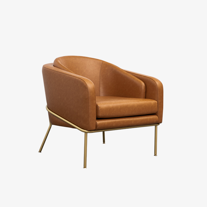 Chaise en cuir marron, mobilier moderne, fauteuil rembourré, chaise longue de luxe