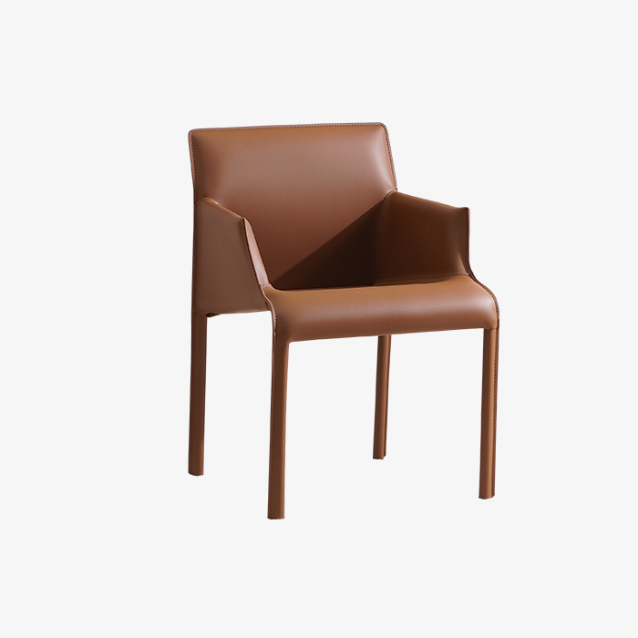 Italian Modern Brown Saddle Leather Upholstered Dining Armchair