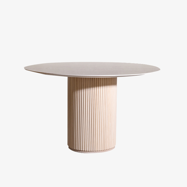 Table à manger ronde moderne avec plateau en marbre et socle en bois pour cuisine et salle à manger