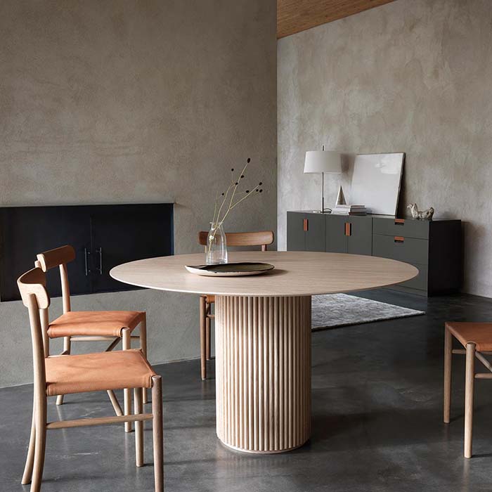 Table à manger ronde en bois moderne avec base en piédestal naturel