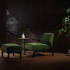 Modern Green Velvet Arm Lounge Chair with Ottoman