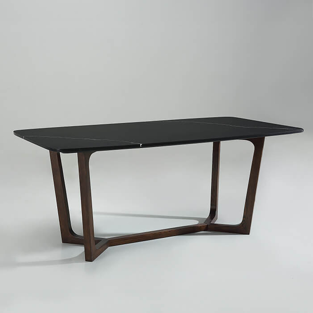 Table de salle à manger moderne avec plateau en marbre noir rectangulaire 