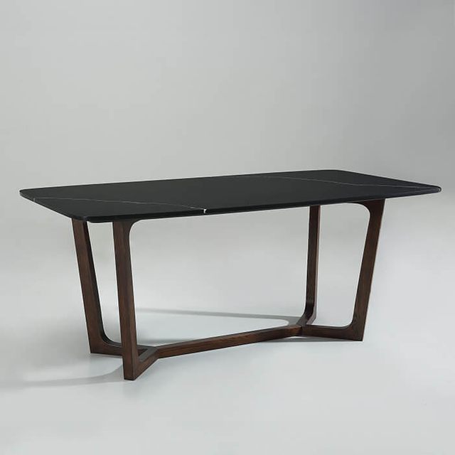 Modern Black Rectangle Marble Top Dining Table 
