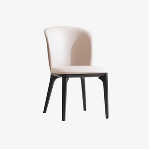Chaise de salle à manger à dossier solide rembourrée en cuir moderne avec pieds en bois
