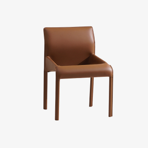 Italian Minimalist Saddle Leather Upholstered Curved Backrest Dining Chair