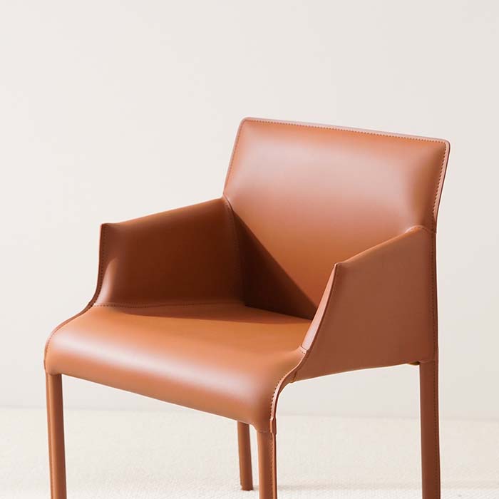 Italian Modern Brown Saddle Leather Upholstered Dining Armchair