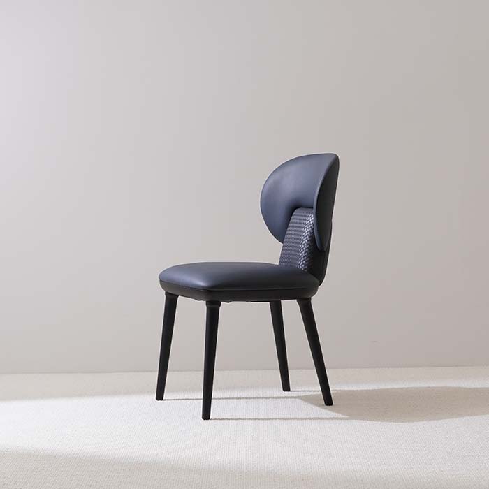 Chaises de salle à manger sans bras avec dossier en forme de U tapissées en cuir bleu foncé moderne