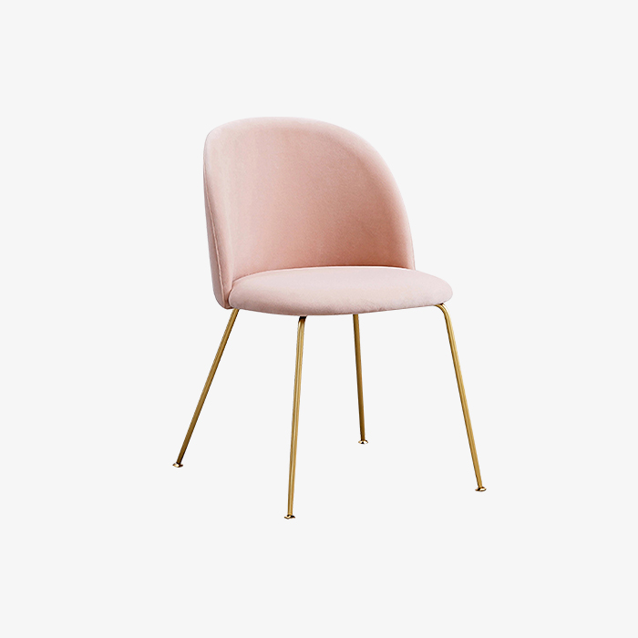 Chaise de salle à manger en velours rembourrée rose pour salon KD