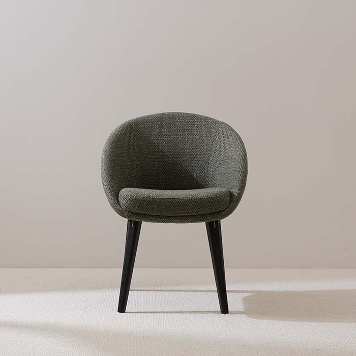 Chaise de salle à manger rembourrée en lin vert moderne avec accoudoir