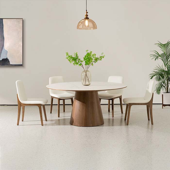 Modern White Leather Upholstered Dining Chairs with Wood Frame