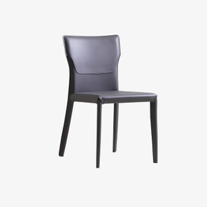 Chaise de salle à manger sans accoudoirs tapissée en cuir bleu selle minimaliste avec pieds en métal