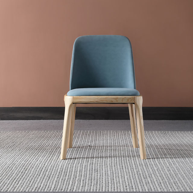  Blue Upholstered Back Dining Room Wood Chairs